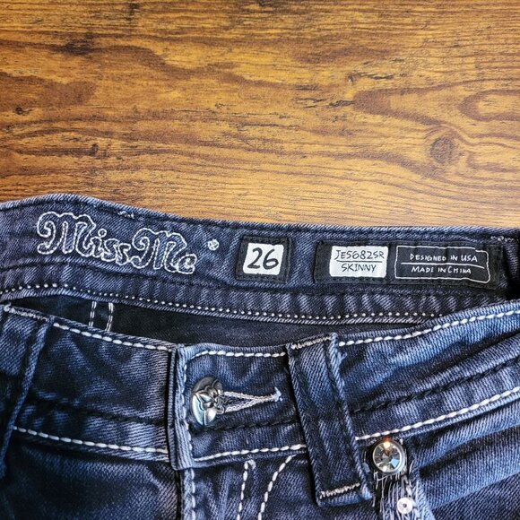 Miss Me Jeans Size 26 Low Rise Skinny Embellished Thick Stitch Western Black - Picture 4 of 11
